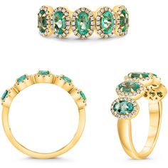 Roman & Jules 14K Yellow Gold Oval Emerald Ring with Brilliant Round Diamonds - 0.23 Carat Diamond Weight Oval Emerald Ring, Emerald Birthstone, The Fountain, Tennis Necklace, Everyday Accessories, Picture This, Emerald Ring, Sparkle Diamonds, Deep Green