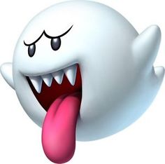 a white ghost with its tongue hanging out