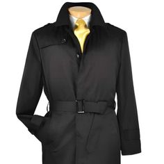 Trench Coat Collection 65% Cotton 35% Polyester New Single Breasted 5 Buttons, 48" Full Length Trench Coat With Belt And Zip In-Zip Out Lining Water Proof Solid Color: Black Single Breasted Trench Coat, Black Overcoat, Coat With Belt, Dress Coat, Dark Color, Big & Tall, Water Proof, Coat Dress, Dark Colors