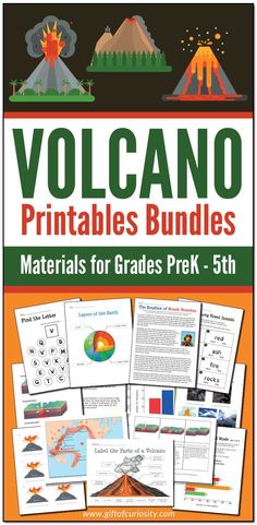 the volcano printables bundle includes materials for grade 3 and 5 students to use