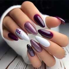 #christmas #Nails #acrylic #Purple #winternails #winter Nail Designs Glitter, Elegant Nails, Classy Nails, Fancy Nails, Chic Nails, Purple Nails, Almond Nails, Trendy Nails, Winter Nails