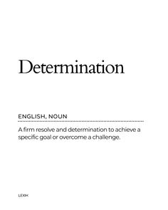 the front cover of a book titled determination