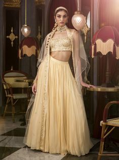 Sanya Gulati-Hand Embroidered Skirt Set-INDIASPOPUP.COM Hand Embroidered Skirt, Pleated Lehenga, Embroidered Bustier, Embroidered Cape, Indian Bridesmaids, Criss Cross Top, Organza Skirt, Indian Couture, Sanya