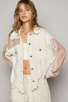 POL Oversized Crochet and Embroidery Jacket in Ivory – June Adel Casual Beige Embroidered Outerwear, Oversized Embroidered Outerwear For Fall, Fall Beige Outerwear With Floral Embroidery, Beige Floral Embroidered Outerwear For Fall, Cream Embroidered Cotton Outerwear, Cream Patchwork Cotton Outerwear, Beige Cotton Outerwear With Floral Embroidery, Cream Cotton Outerwear With Patchwork, Spring Oversized Embroidered Outerwear