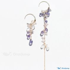 OrcaJump - Elegant Crystal Earrings adorned with Amethyst, Moonstone, and Purple gemstones Celestial Purple Dangle Earrings, Purple Celestial Dangle Earrings, Bohemian Briolette Amethyst Jewelry, Adjustable Lavender Jewelry With Matching Earrings, Purple Bohemian Briolette Jewelry, Wedding Amethyst Earrings With Natural Stones, Lavender Bohemian Dangle Jewelry, Purple Moonstone Round Jewelry, Lavender Dangle Earrings With Ear Wire