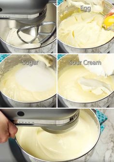 four pictures showing how to make cream cheese