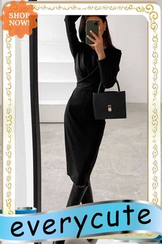 Fashion Long Sleeve Waist Midi Dress(4 Colors) Fall Solid Color Sheath Midi Dress, Solid Color Mini Dress For Work In Winter, Chic Long Sleeve Bodycon Dress For Office, Winter Workwear Mini Dress In Solid Color, Knee-length Office Lady Dresses For Winter, Winter Knee-length Office Lady Dress, Elegant Winter Workwear Bodycon Dress, Winter Office Lady Knee-length Dress, Knee-length Winter Dress For Office