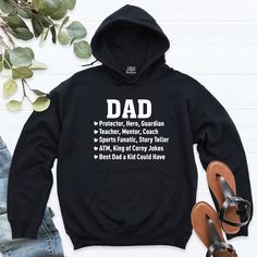 Dad Sweatshirt, Fathers Day Sweatshirt, New Dad Hoodie, Minimalist Dad Sweatshirt, Father's Day Sweater, Shirt for Daddy, New Dad Sweatshirt. If you are looking for short sleeve shirt, click the link https://www.etsy.com/listing/839779352/favorite-daughter-shirt-i-love-my   Welcome to our store!  -We specialize in funny, customizable apparel shirts in different colors and styles printed on ultra-soft, super comfortable, and breathable material.  -Solid colors 50/50 Preshrunk Cotton/Polyester -We Casual Hoodie With Name Print, Casual Fall Hoodie With Name Print, Casual Crew Neck Hoodie With Name Print, Casual Hoodie With Name Print For Winter, Casual Name Print Sweatshirt For Winter, Casual Winter Hoodie With Name Print, Casual Winter Sweatshirt With Name Print, Father's Day Casual Sweatshirt With Name Print, Casual Hooded Sweatshirt With Name Print