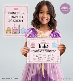 Add a Princess Training Academy to your princess birthday party and hand out honorary princess certificates at the end for a fun party favor. Plan the entire party or just an activity around the academy, teaching all the little princesses-in-training how to be brave, smart, kind, courageous and graceful through fun activities. PRINTABLE PRINCESS BIRTHDAY PARTY ACTIVITY - Princess Training Academy sign - - Honorary Princess certificate - (add each child's name to this one!) This listing is for an INSTANT DOWNLOAD. No items will be shipped. ★ For personal use only, by the original purchaser. If you have any questions, please contact us!  ★ ★ Files will be sent directly to your email associated with your Etsy account. You can also find the download by logging into your Etsy account and clicki Princess Certificate, Princess Training, Fear Factor Party, How To Be Brave, Games Sign, Princess Party Games, Printable Party Games, Printable Princess, Princess Printables