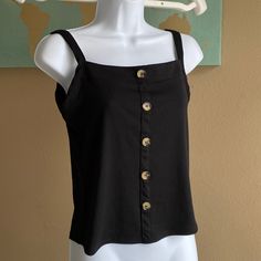 Cute Chic Preppy Black Ribbed Texture Tank Top With Tortoise Buttons (Not Functional So No Gaping). Size Large, Poof New York Brand Which Has Been Designed Cute And Stylish Staples. This Is A Shorter Natural Waist Length That Is Flattering. See My Other Items For Sale, There’s Something For Everyone! :) Capsule Minimalist Scandinavian Free People Aritizia Anthropologie Wilfred Frye Seychelle Spell And The Gypsy Band Of Gypsies Buckle Bke Blank Nyc Elizabeth And James Flynn Skye Fly With Me Levi’ Black Casual Buttoned Tank Top, Casual Black Buttoned Tank Top, Textured Tank Top, Fly With Me, Lace Up Tank Top, Orange Fits, White Crop Top Tank, Small Tank Tops, Green Tank Top