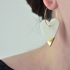 Minimalist White Heart Earrings For Everyday, White Heart Pendant Earrings As Gift, White Heart Pendant Earrings For Gifts, Minimalist White Earrings For Valentine's Day, White Heart Earrings With Ear Wire As A Gift, White Heart Pendant Earrings, White Heart-shaped Earrings For Anniversary, White Open Heart Earrings For Anniversary, White Heart-shaped Anniversary Earrings