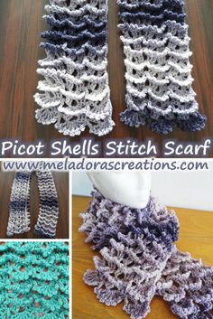 crocheted scarfs with different colors and patterns