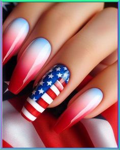 Red White And Blue Ombré Nails, Ombre Fourth Of July Nails, Fourth Of July Ombre Nails, Chrome Fourth Of July Nails, French Tip Fourth Of July Nails, Red White And Blue Acrylic Nails, Red White Blue Ombre Nails, Ombre 4th Of July Nails