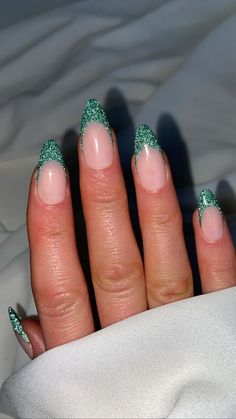 Tip Nail Designs, Nail Vibes, Hoco Nails, Glitter Tip Nails, Custom Press On Nails, Pointy Nails, French Tip Nail Designs