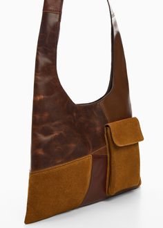 Patchwork leather bag - Woman | MANGO USA Everyday Textured Leather Flap Bag, Leather Flap Shoulder Bag For Everyday Use, Everyday Leather Flap Shoulder Bag, Brown Textured Leather Flap Bag, Textured Leather Flap Shoulder Bag, Textured Leather Flap Bags, Leather Flap Bag With Zipper Pocket, Leather Flap Shoulder Bag With Zipper Pocket, Brown Bag With Zipper Pocket And Flap Shape