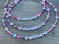 Girls Name Necklace Gift for Little Girls Girls Jewelry - Etsy Beaded Necklace With Name, Kids Beaded Necklace, Beaded Name Necklace, Big Sister Necklace, Jewelry Kids, Lampwork Bead Jewelry, Girls Necklace, Girls Party Favors, Diy Collier