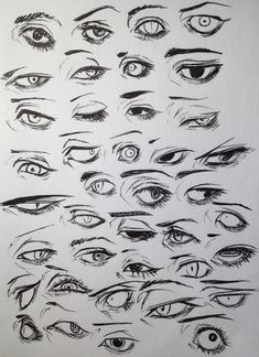 an image of many different eyes drawn in black ink on white paper with the words, eye