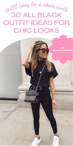 All Black With Sneakers Outfits, Black Shirt Outfit Ideas Woman, Black Shirt And Leggings Outfit, Women’s Black Outfit, Summer Casual Work Outfits For Women Over 30, Outfit Ideas Day Out, Black Tshirt Outfit Women Classy, How To Style Black Outfit, Black And Black Outfit For Women