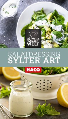 salad dressing styler art in a bowl with lemons and parsley on the side