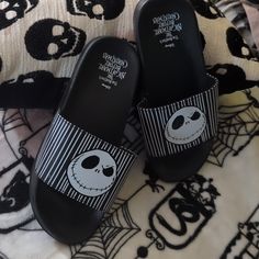 Nightmare Before Christmas 'Jack' Slides Nwt, Size 9 Disney Shoes, Tim Burton, Nightmare Before Christmas, Slides, Women's Shoes Sandals, Shoes Sandals, Women Shoes, Black And White, Disney