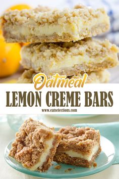 lemon creme bars stacked on top of each other with the title in the middle