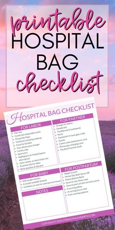 Headline reads printable hospital bag checklist and there is a sample of a pdf checklist with hospital bag essentials Essential Oils For Labor, Cheap Flip Flops, Birth Partner, Hospital Bag Essentials, Book Essentials, Life Motivation Inspiration, Bag Checklist, Hospital Bag Checklist, Natural Pregnancy