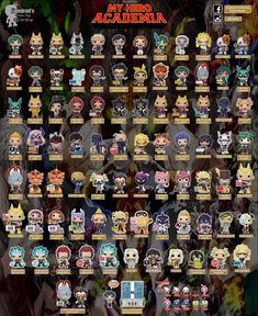 an image of many different pop figures in the form of anime character heads and headgear