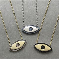 Your Choice Of One Of These Fabulous Necklaces!The “Evil Eye” Or The “All-Seeing” Eye Has Become A Symbol Of Protection, Royal Power And Good Health. I Love This Version Because The Blue Opal Crystals Are So Hauntingly Unique And Beautiful Giving Off A Soft Iridescent Shimmer Of The Palest Blue Shade To A Frosty White. This Is A Really Special Necklace And A Fabulous Gift Item. Sterling Silver 14k Over Sterling Silver 16”-18” Adjustable Length Crystals ½” X 3/4” W Lobster Claw Closure Silver Jewelry With Diamond Eyes For Party, Silver Pendant Necklace With Diamond Eyes, Spiritual Silver Necklace For Parties, Lime Green Necklace, Evil Eye Crystal, Blue Choker Necklace, Dainty Pendant Necklace, Blue Choker, Symbol Of Protection