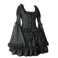 Long Flare Sleeve Short Black Cotton Gothic Lolita Dress - USD $ 129.99 Mode Inspo, Steam Punk, Harajuku Fashion