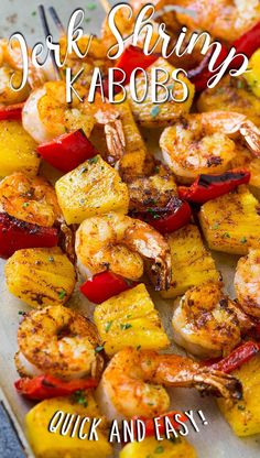 grilled shrimp and pineapple kabobs with text overlay