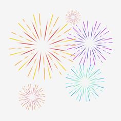 three colorful fireworks on a white background