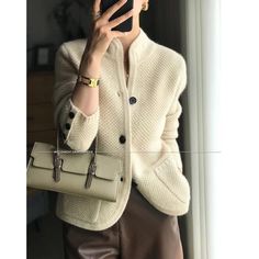 Size list S：Bust 95cm  Length 58cm M：Bust 100cm  Length 59cm L：Bust 105cm Length 60cm XL：Bust 110cm Length 61cm XXL：Bust 115cm Length 62cm Wool Sweaters Womens, Thick Sweaters, Collar Sweater, Womens Cardigan, Loose Sweater, Cashmere Cardigan, Sweaters Knitwear, 가을 패션, Wool Cardigan