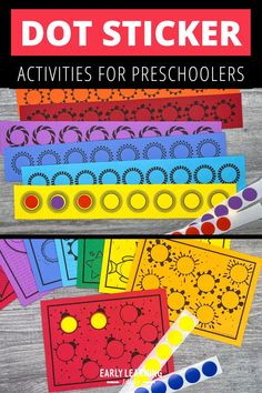 the cover of dot sticker activities for preschoolers is shown with different colors and shapes