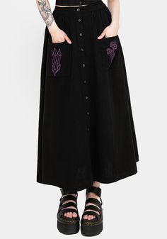 Scutellaria Button Up Midaxi Skirt Witchy Botanical, Witchy Cottage, Midaxi Skirt, Botanical Embroidery, Summer Dressing, Tailored Jumpsuit, Summer Goth