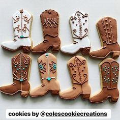 decorated cookies in the shape of cowboy boots