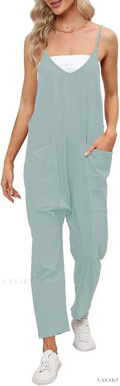 Lasaky - Loose-fit Jumpsuit with Wide Pockets and Adjustable Shoulder Straps Harem Overalls, Fall Overalls, Jumpsuits For Women Casual, Loose Fit Jumpsuit, Pants Overalls, Sage Blue, Green Clothing, Maternity Sleepwear, Maternity Jumpsuit