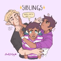 three people hugging each other with the words siblings above them