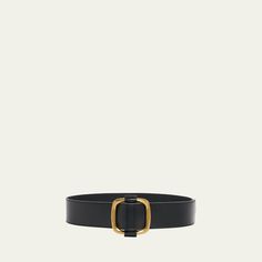 Saint Laurent belt in smooth calf leather  Approx. 1.8"W  Cut to size  Oval buckle; engraved logo  Tonal stitching  Tapered end Professional cleaning recommended Made in Italy Designer Calf Leather Belt Buckles, Designer Calf Leather Belt Buckle, Leather Belt With Rectangular Tang Buckle, Leather Belt With Tang Rectangular Buckle, Luxury Leather Belt With Tang Buckle, Leather Belts With Buckle Closure For Office, Leather Belt With Buckle Closure For Office, Luxury Leather Belt Buckles With Tang Buckle, Modern Calf Leather Belt With Buckle Closure