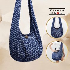 This hobo bag made from Thai cotton fabric. This sturdy and durable bag is useful and big enough for all your daily essentials. The strap is long, it can be cross-body or sling over your shoulder. Material: 100% Thai Cotton fabric Color: Dark Blue and more 🎯Feature :  1 interior zipper pocket 1 top zipper closure Full inner lining in black fabric 📐Measurements: Width :  21" Height :  12"  Depth :  6" Strap Drop Length :  22" (44" from one side to the other side) (This is handmade bag, the meas Pleated Bag, Tie Dye Bags, Boho Shoulder Bag, Yoga Mat Bag, Mat Bag, Handmade Bag, Hobo Handbags, Woven Bag, Women Bag