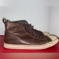 John Varvatos Star Usa Men's Mick Sneaker High Top Dark Brown Size 12 Casual Cap Toe Boots With Rubber Sole, Casual Brown High-top Sneakers With Stitched Sole, Casual Brown High-top Sneakers With Leather Sole, Casual Brown Boots With Abzorb Midsole, Brown Leather Mid-top High-top Sneakers, Slip-on High-top Leather Sneakers, Casual High-top Sneakers With Leather Sole, Casual Leather Cap Toe Sneakers, Leather Casual Boots With Cap Toe