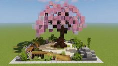 Garden Minecraft Ideas, Cherry Blossom Tree Minecraft, Minecraft Build List, Minecraft Roller Coaster, Cherry Tree Garden, Minecraft Rabbit, Tree Minecraft, Garden Minecraft, Minecraft Tree