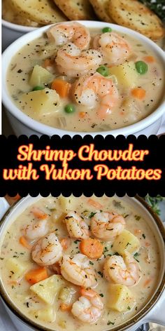 shrimp chowder with yukon potatoes in a bowl