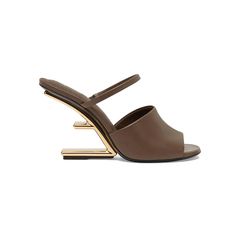 Khaki KINSA Leather Sculptured Heel Sandals | i The Label – ithelabel.com One Month, Heel Sandals, The Label, Heeled Mules, Pre Order, Mule Shoe, Vegan Leather, Sandals Heels, Heel Height