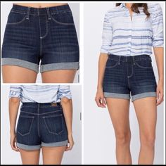 Very Cute Comfy Judy Blue Denim Pull On Shorts Size Small Brand New With Tags Denim High-waisted Shorts With Rolled Hem, Casual Blue Bottoms With Rolled Hem, Mid-rise Denim Shorts With Rolled Hem, High-waisted Denim Shorts With Rolled Hem, Blue Denim Bottoms With Rolled Hem, Casual Dark Wash Bottoms With Rolled Hem, Pull On Shorts, Cute Comfy, Blue Shorts