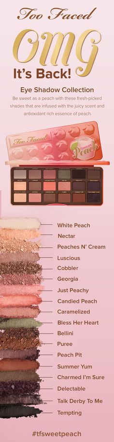 Peach Palette Looks, Peach Ideas, Shadow Peach, Too Faced Palette, Sweet Peach Palette, Best Eyeshadow Palette, Peach Palette, Best Eyeshadow, Sweet Peach