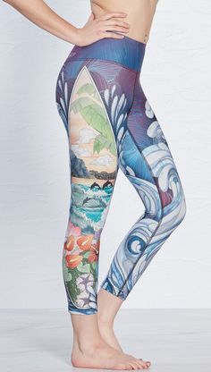 Surf Eagle Rock, Performance Leggings, Triathlon, Printed Leggings, Surfboard, Crossfit, Made In Usa, Capri, Original Artwork