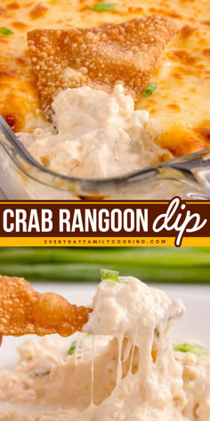 Crab rangoon dip is creamy and flavorful and bursting with real crab meat! Imitated Crab Rangoon Dip, Easy Crab Rangoon Dip, Crab Ragoons Recipe Dip, Fried Wonton Chips, Bbq Apps, Crab Rangoon Dip Recipe, Football Snack Food, Easy Finger Food Ideas, Fried Wonton