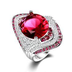 This beautiful and fashion 925 Sterling Silver Ruby Ring is perfect gift for women. Specifications: Metals Type: SilverRings Type: Wedding Style: ClassicGender: WomenModel Number: FZ352RMain Stone: RubyMetal Stamp:925, Sterling silverItem Name: Ruby RingsMain Stone: Ruby, ZirconWeight:9 gRing Size:6,7,8,9,10Stone Size:12x14MMRing Surface Size:29X21MM Occasion: Anniversary, Engagement, Wedding, Party, Daily life, Birthday Gift Note: The color may be slightly different because of the difference in Ring With Ruby, Silver Ruby Ring, Crystal Fashion, Wedding Party Jewelry, Mode Design, Ruby Stone, Girls Gift, Cubic Zirconia Rings, Zircon Ring