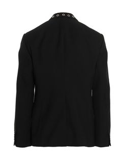 100% wool Black Wool Blazer With Pressed Crease, Black Wool Sport Coat With Pressed Crease, Long Sleeve Wool Sport Coat With Pressed Crease, Black Wool Sport Coat With Notch Lapel, Black Wool Sport Coat For Office, Black Wool Sport Coat With Suit Collar, Wool Blazer With Pressed Crease And Long Sleeves, Wool Blazer With Pressed Crease, Black Wool Suits With Long Sleeves