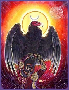 a painting of an eagle with the sun in the background